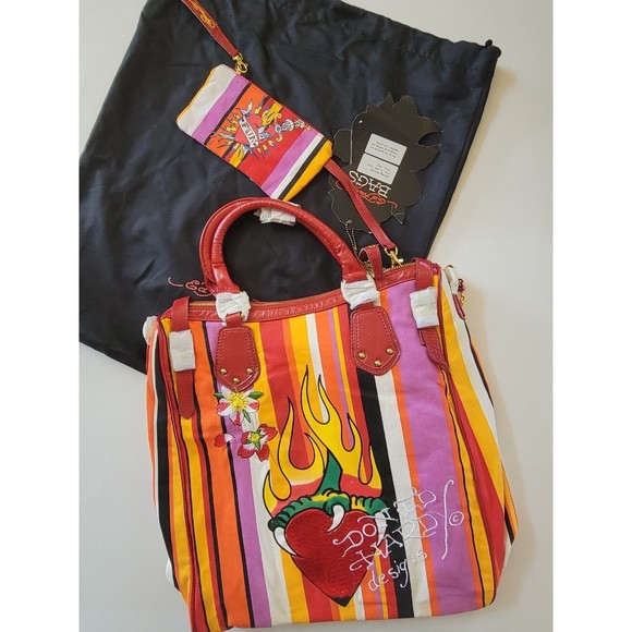 Ed Hardy Y2K Sally Embroidered Tote Bag w/ Wallet & Dust Cover Rare NEW Vintage - Picture 4 of 16